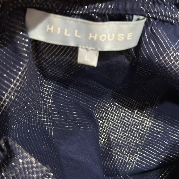 HILL HOUSE KATHERINE NAP CHECK BLUE SHORT SLEEVE METALLIC THREAD TUNIC DRESS - Picture 5 of 10